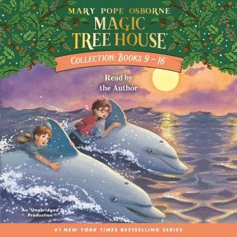 Magic Tree House Collection: Books 9-16: #9: Dolphins at Daybreak; #10: Ghost Town; #11: Lions; #12: Polar Bears Past Bedtime; #13: Volcano; #14: Dragon King; #15: Viking Ships; #16: Olympics audiobook cover